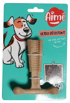 Immagine prodotto di Giocattolo per cani Aimé, osso da masticare al gusto di pollo, 10 cm, per l'igiene dentale, in fibre di bambù e nylon