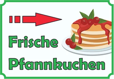 Produktbild von Frische Pfannkuchen Schild mit Pfeil rechts A3 Rückseite selbstklebend