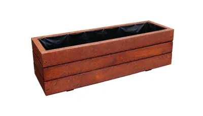 Produktbild von Blumenkasten Holz 60 cm lang – Balkon Pflanzkasten wetterfest & fertig montiert – Pflanzkübel Holz für Terrasse & Garten D6 Nuss