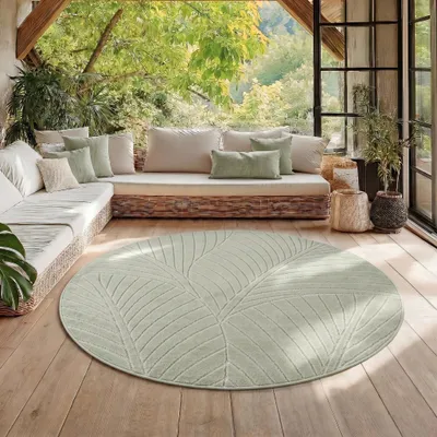 Produktbild von Homebyhome Outdoor Teppich, Modern Boho Design, 3D Effekt, Robust und UV-Beständig, ideal für Terrasse Wohnzimmer & Küche, Grösse: 80 cm Rund