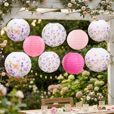 Papierlaternen Wildblumen Babyparty Deko, 9 Stück