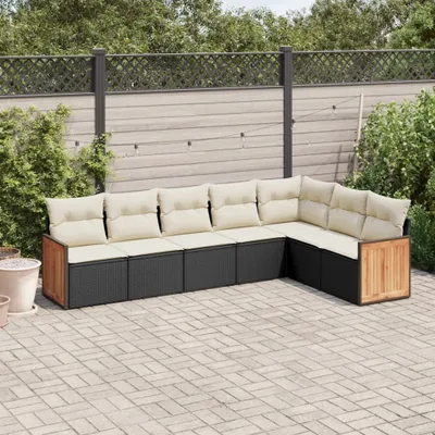 Produktbild von 7-tlg. Garten-Sofagarnitur - mit Kissen Schwarz Poly Rattan - Gartenmöbelset 3260110