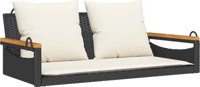 Produktbild von Hängebank mit Kissen Schwarz 109x62x40 cm Poly Rattan