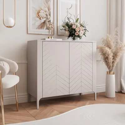 Produktbild von IDOHOME-Zweitürige Kommode LORIEN 103 cm mit Metallbeine Sideboard Kaschmir Beistellschrank Aufbewahrungsschrank mit Metallgriffe Soft-Close