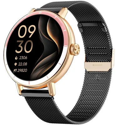 Obrázok produktu pre Chytré hodinky pre dámy, priemer 40 mm, okrúhly tvar, čierno-zlatá farba, monitorovanie spánku, prijímanie telefonických hovorov, čierno-zlatá farba