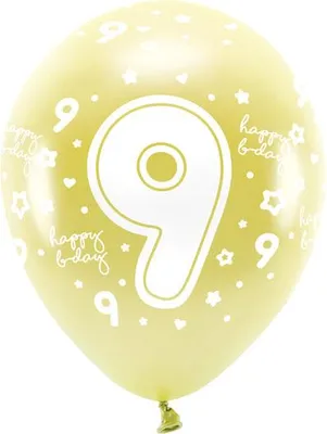 Produktbild von Öko-Luftballons 33 cm, Zahl „9“, hellgold (1 Packung / 6 Stück)