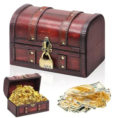 Productafbeelding van Houten Schatkist met Slot, Vintage Ontwerp