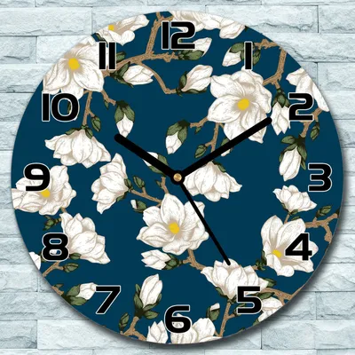 Produktbild von Wanduhr aus Glas Rund fi 30 Dunkle Gänseblümchen Quarz Deko Schlafzimmer Büro