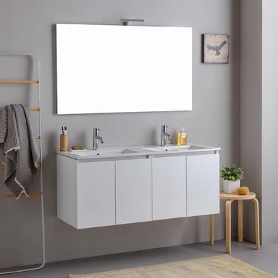 Immagine prodotto di Mobile bagno sospeso 120cm bianco con ante e doppio lavabo | Bilbao