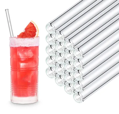 Productafbeelding van Herbruikbare glazen rietjes - 50 stuks - 23 cm lang, geschikt voor bars en restaurants