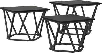 Image de Table basse 3 pcs Chêne noir Bois d'ingénierie et acier