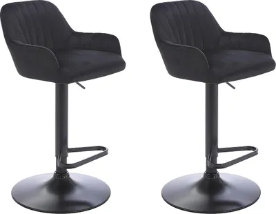 Produktbild von Set aus 2 Barhockern aus Velours und Metall - Verstellbare Höhe - Schwarz - ELEANA