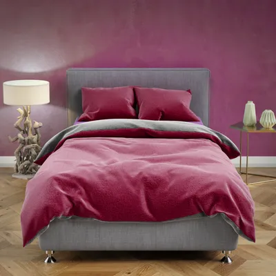 Produktbild von Teddyplüsch Bettwäscheset 135x200 cm Bordeaux Anthrazit Einfarbig Winter Kuschelig mit Reißverschluss