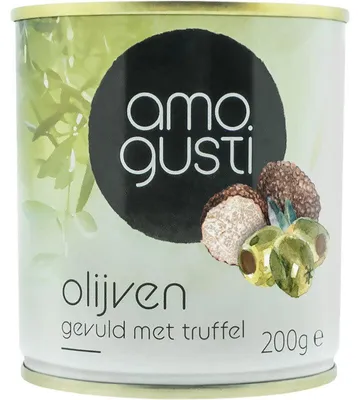 Produktbild von Amogusti Olijven gefüllt mit Trüffel, 200 g – Feine aromatische Oliven