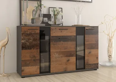 Produktbild von Kommode SALSA Sideboard 140,4 cm mit Schubladen mit 3 Türen Highboard Schrank Wohnzimmer Old Style/Matera