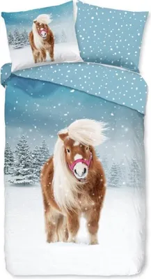 Productafbeelding van Good Morning Kinderdekbedovertrek "paard in de sneeuw" - Multi - (135x200 cm) - Katoen Flanel