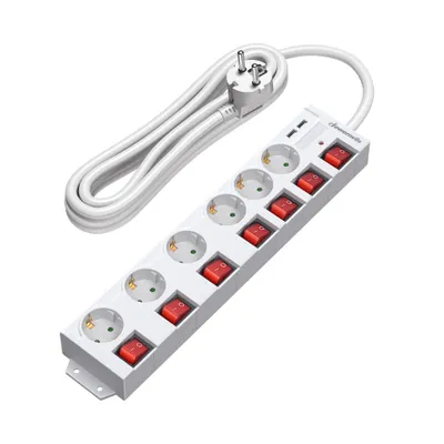 Produktbild von DEWENWILS 5M Steckdosenleiste mit 2 USB, Mehrfachsteckdose Einzeln Schaltbar, Weiß