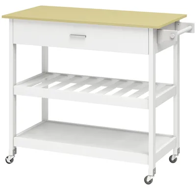 Obrázok produktu pre Kuchynský vozík s pracovnou plochou a úložným priestorom | Farba: biela | Rozmery: 108,8 x 51 x 92,5 cm