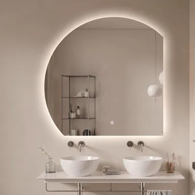 Produktbild von FENOMÉ Sensa Halbrunder Badspiegel – LED‑Beleuchtung & Spiegelheizung – 60 cm Breite