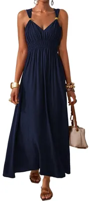 Produktbild von Solidchoice – Sommerliches Maxikleid für Damen mit V-Ausschnitt und A-Linie