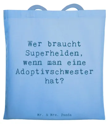 Produktbild von Mr. & Mrs. Panda einkaufstasche baumwolle Spruch Adoptivschwester Heldin - Sky Blue - Geschenk, Freundschaft, Shopping Tasche, Adoption, Jutebeutel, Laptoptasche, Liebe