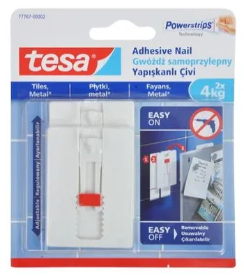 Image de Tesa Powerstrips lot de 2 clous adhésifs réglables pour carrelage, 4 kg, blanc