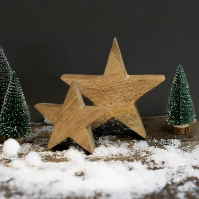 Produktbild von Holz Stern natur (A) 2er Set zum aufstellen 10 und 15cm Tisch-Deko Winter Dekoration