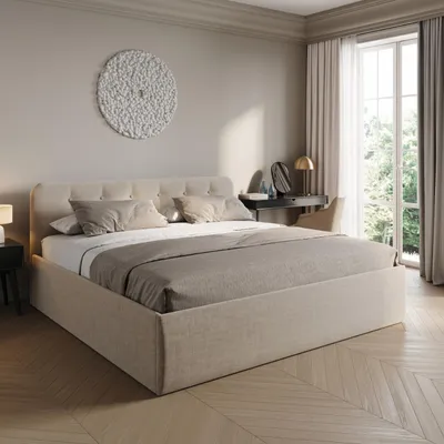 Produktbild von Home Collective Polsterbett 200x200 cm Doppelbett Bett mit verstellbarem Lattenrost & Bettkasten, Matratze Federkern H2, gepolstertes Kopfteil, Germany | Creme
