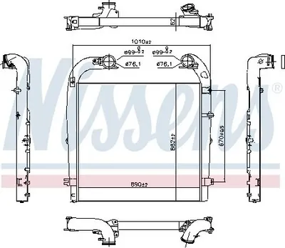 Produktbild von Nissens Ladeluftkühler 961154, Netztiefe 62 mm, Netzlänge 890 mm, Netzbreite 862 mm
