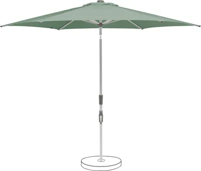 A green patio umbrella on a white background.