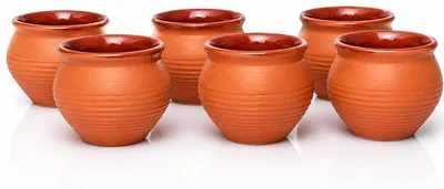 6er-Set traditionelle Kulhar-Tee-Tassen, glasiertes Steingut, braun