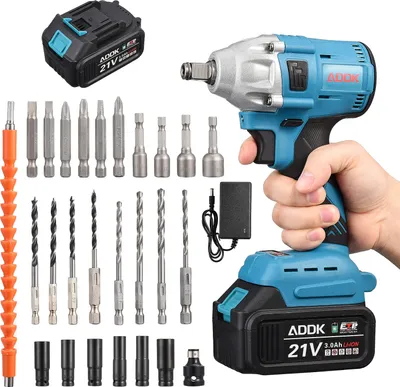 Zdjęcie produktu dla Fortuna Lai bezszczotkowy akumulatorowy klucz udarowy 20V, 380NmWysoki moment obrotowy, 3800 obr/min, akumulatory 1x3000mAh, śruby do kół, pudełko z 25 akcesoriami, odpowiedni do samochodów rodzinnych