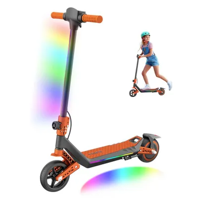Produktbild von Elektroroller Kinder 6-12 Jahren, Elektroscooter 130W, Klappbar, LED, Kinder E Roller, Doppelstoßdämpfung, Max.16 km/h, Reichweite 10Km, Orange