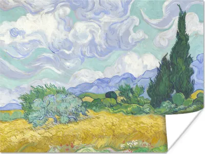 Produktbild von MuchoWow® Poster Weizenfeld mit Zypressen - Vincent van Gogh 160x120 cm - Foto Plakat