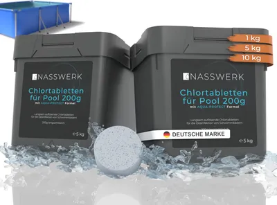 Produktbild von Langzeit Chlortabletten 200g für Pool – langsam löslich 10 kg | Nasswerk Tabs