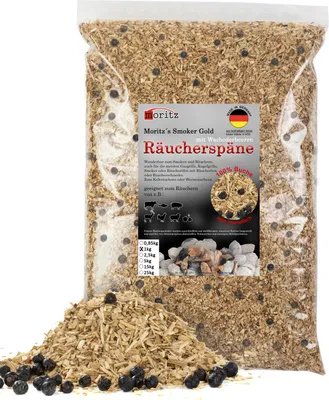 Produktbild von Moritz 1kg Räucherspäne Buche mit Wacholder fein 0,75 -2 mm Räuchern I Kalträuchern von Fisch Fleisch Wurst Käse Gemüse auch für BBQ I Grill - Räuchermehl