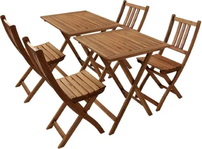 Produktbild von 6tlg. Balkongruppe Blossom, Akazienholz massiv + geölt, Gartengruppe mit 2 Tische 60x60 cm + 4 Stühle, klappbar, für Garten, Balkon und Terrasse