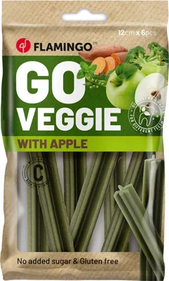 Productafbeelding van Flamingo hondenkoekje, Veggie Stick met appel, groen, afmetingen: 12 x 1,4 x 1,4 cm