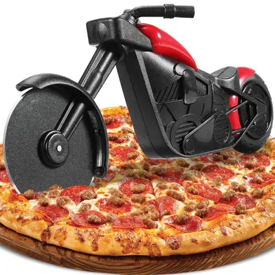 Pizzaschneider Motorradform, Edelstahl, rot, mit Ständer