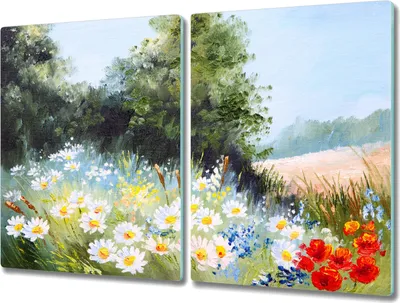 Produktbild von Coloray Schneidebrett Herdabdeckplatte 2x40x52 cm Kochplattenabdeckung Küchenbrett Hackbrett - Natur Blumen Baum