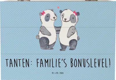 Produktbild von Mr. & Mrs. Panda Holzbox Tante Bonuslevel 22 x 15 cm - Blau Pastell - Geschenk, Schatulle, Neffe, Holztruhe, fotobox, Verwandtschaft, geschenkkiste, Lustig, Weihnachten