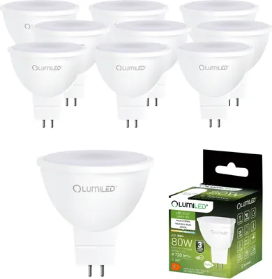Produktbild von LUMILED GU5.3 LED Lampen 230V Leuchtmittel Spot 10 Stück Set, MR16 8W (entspricht 80W) 4000K Neutralweiß 720 Lm 120° Abstrahlwinkel Spots Glühbirnen