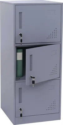 Produktbild von Spind HWC-P63, Schließfach Wertfachschrank Schließfachschrank 3 Türen, 90x38x45cm Stahl  grau