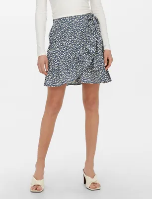 Produktbild von Kurzer Wickel Rock Falten Skirt mit Stretch Bund & Bindegürtel ONLOLIVIA | S