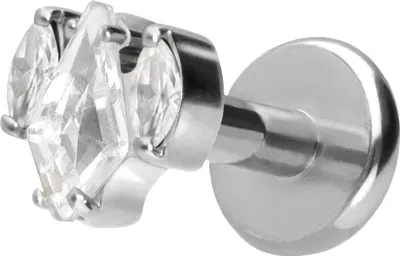 Produktbild von Ohrpiercing, Nasenpiercing Titan Labret mit Push Fit KRISTALLSCHILD + KRISTALLOVALE Silber Stablänge: 6mm | Stabstärke: 1,2mm