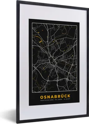 Produktbild von MuchoWow® Gerahmtes Poster Osnabrück - Gold - Karte - Stadtplan - Deutschland 40x60 cm - Poster mit Schwarzem Bilderrahmen Wandposter Rahmen Foto Bilder - Poster in Rahmen