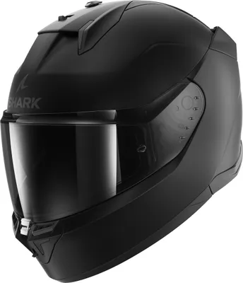 A black motorcycle helmet on a white background.