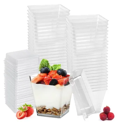 Dessertbecher mit Deckel, 50 Stück, 210 ml, transparent, wiederverwendbar