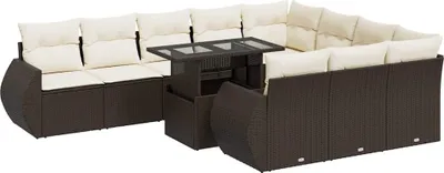 Produktbild von vidaXL 11-tlg. Garten-Sofagarnitur mit Kissen Braun Poly Rattan