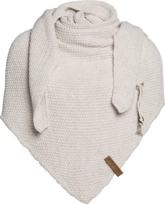 A knitted scarf laid out flat against a white background.